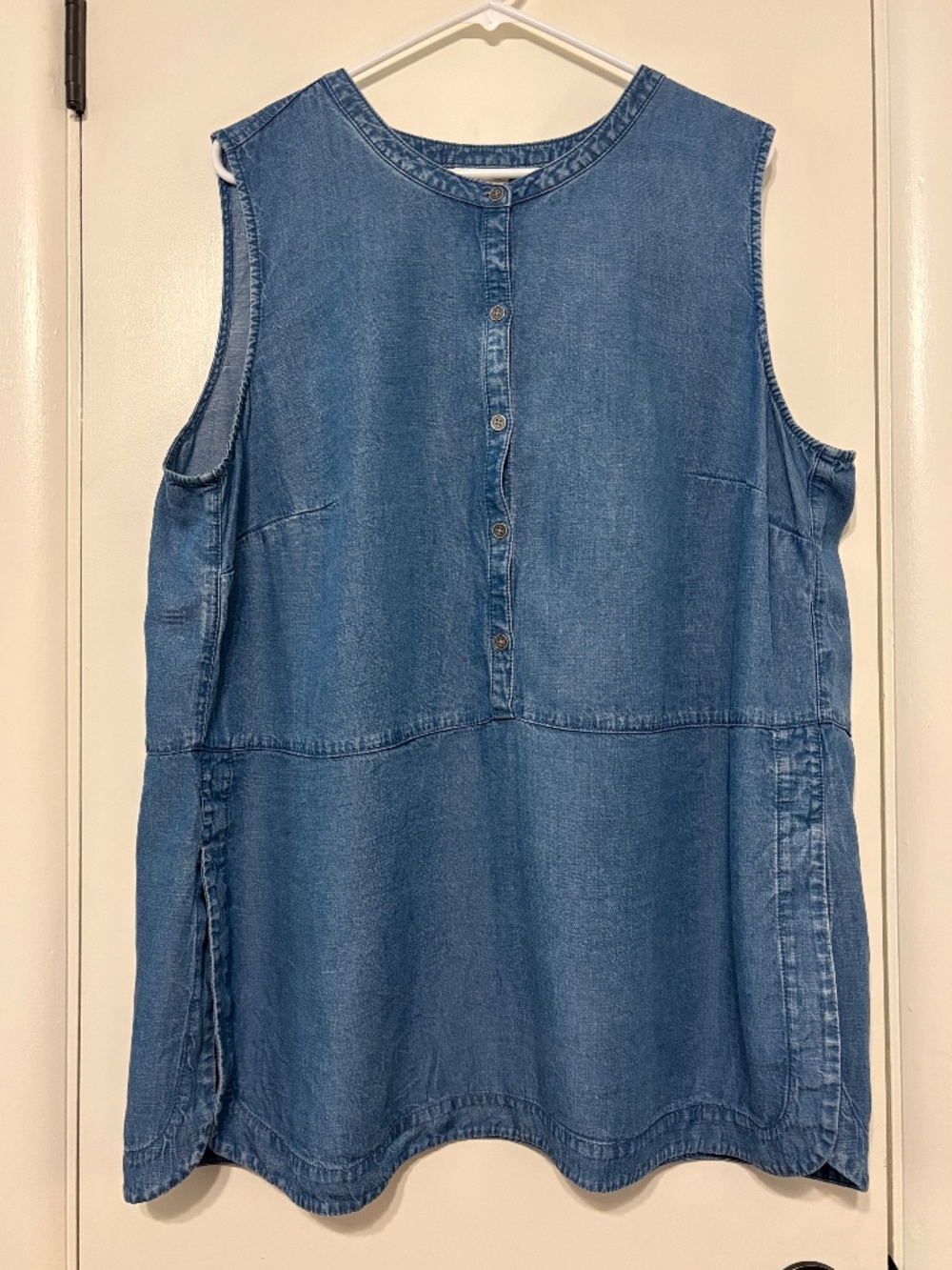 J. Jill Denim Women's Plus Blue Chambray Linen-Blend Popover Tunic Shirt Top 2X